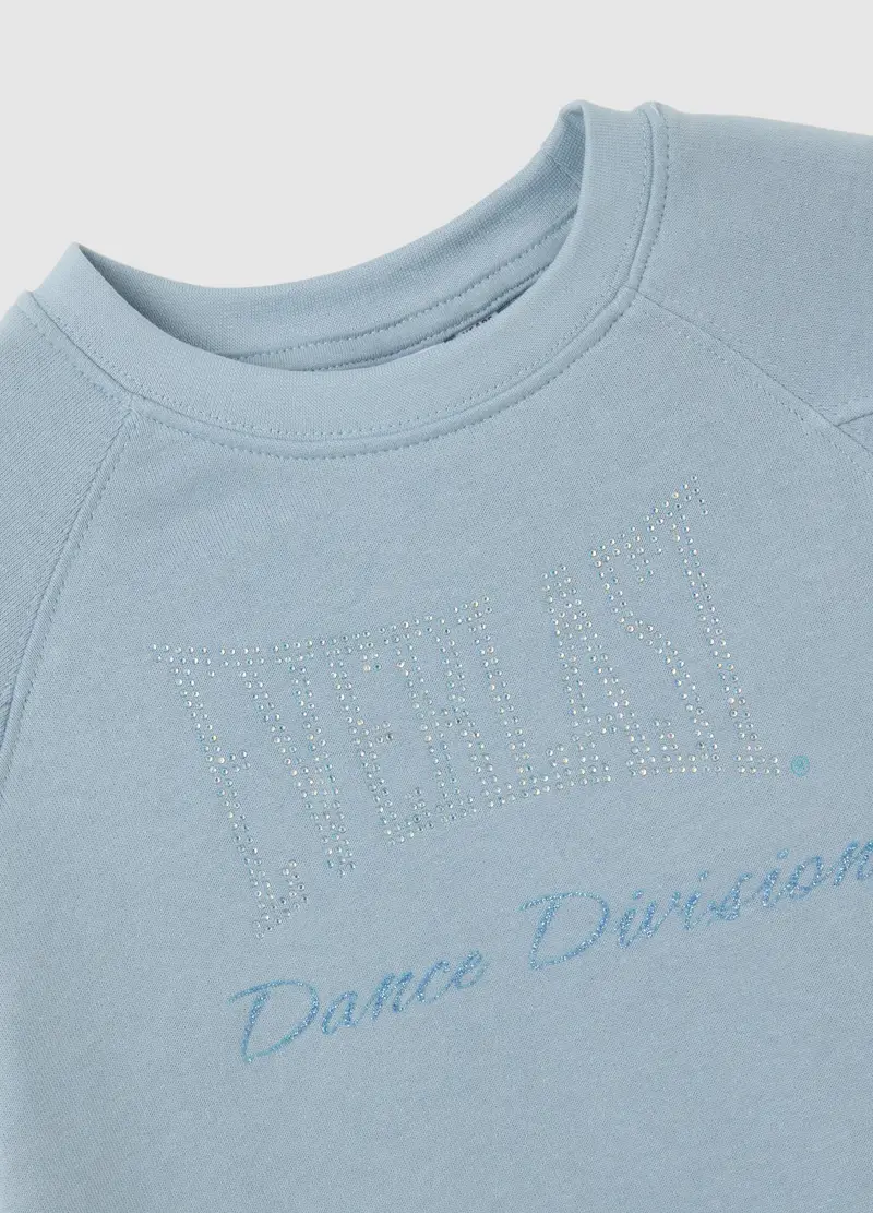 Felpa Da Bambina In Puro Cotone Azzurra Regular Fit Con Strass, Azzurro miniatura 2