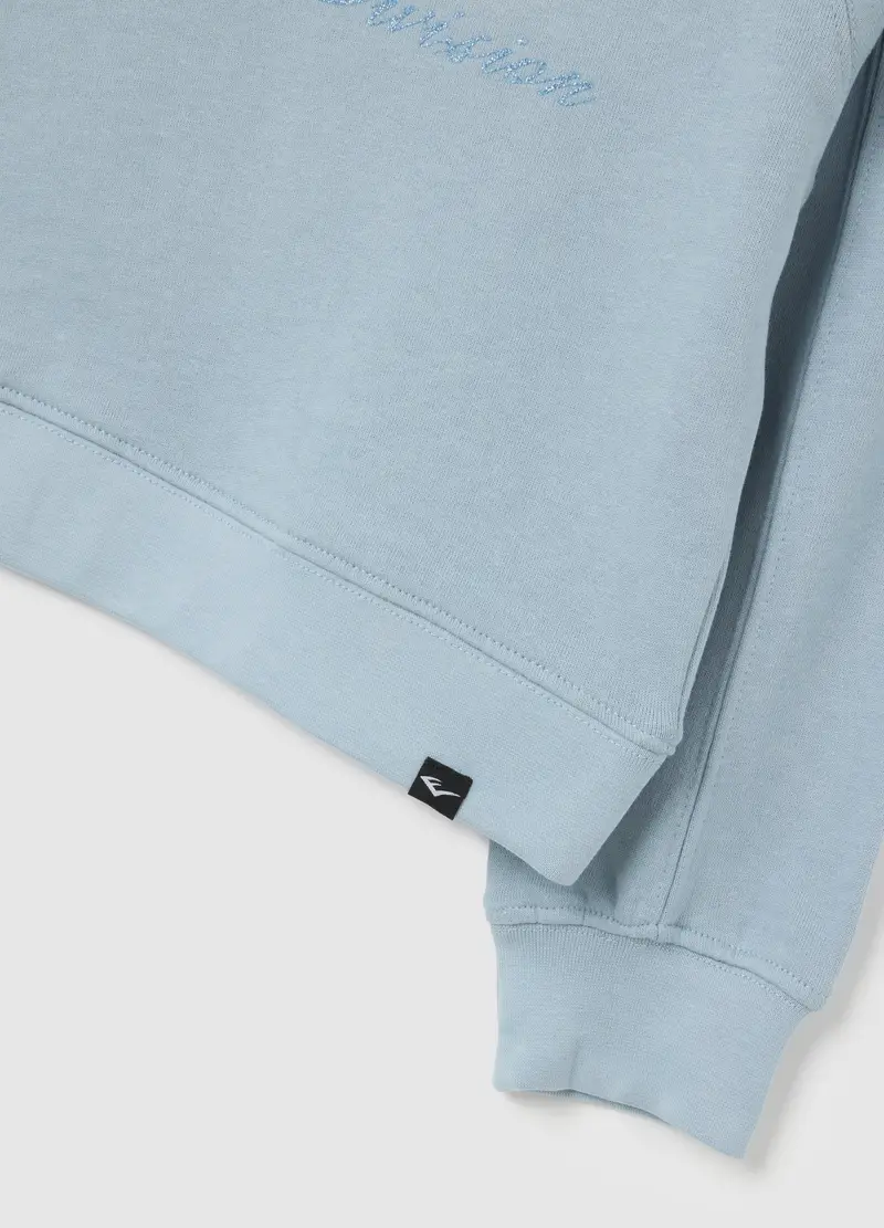 Felpa Da Bambina In Puro Cotone Azzurra Regular Fit Con Strass, Azzurro miniatura 3