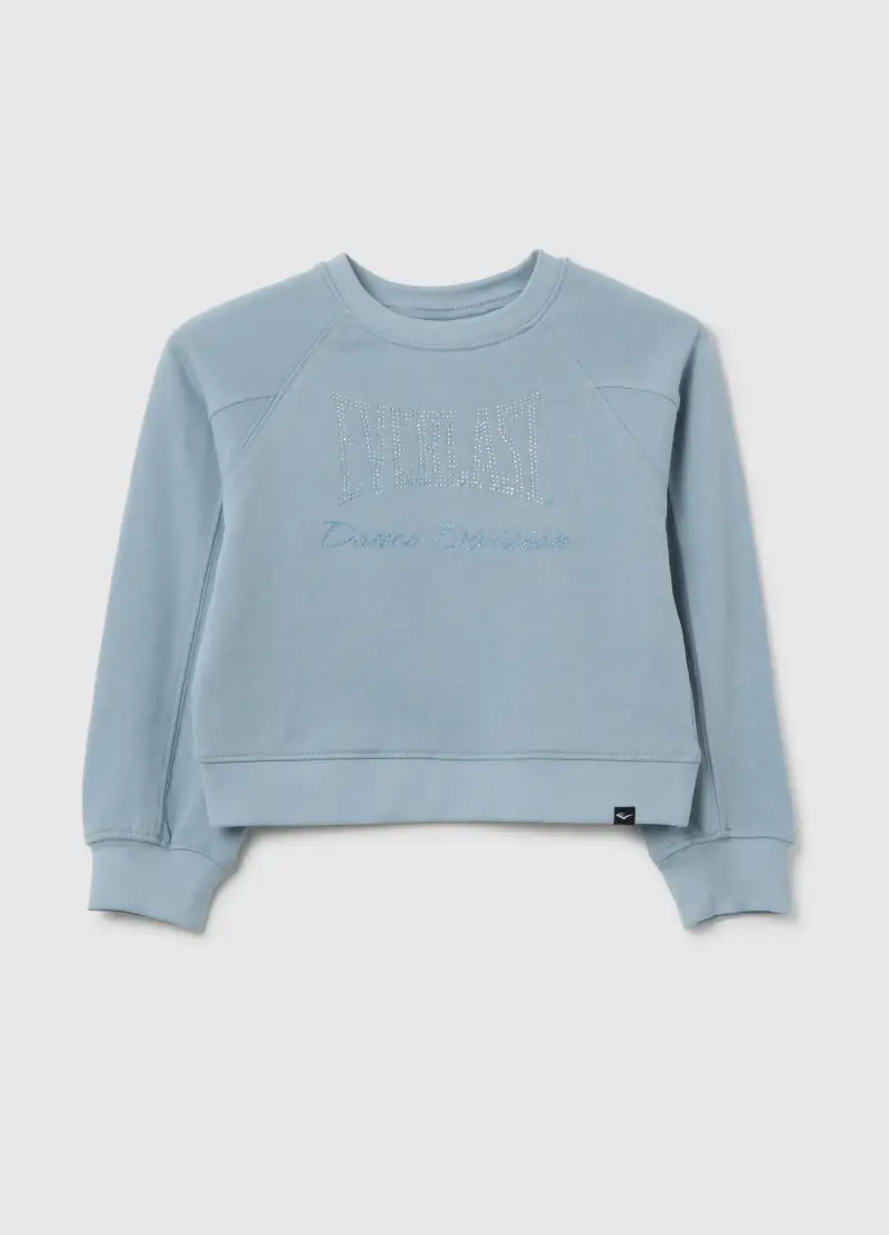 Felpa Da Bambina In Puro Cotone Azzurra Regular Fit Con Strass, Azzurro