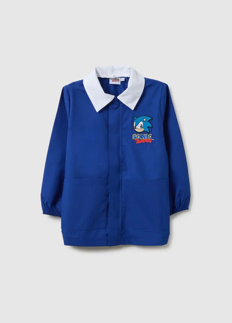 Grembiule Scolastico Da Bambino In Misto Cotone Blu Con Sonic, Multicolor