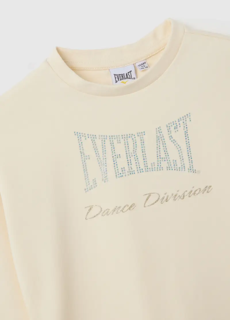 Maglietta Da Bambina In Cotone Elasticizzato Beige Con Strass, Beige miniatura 2