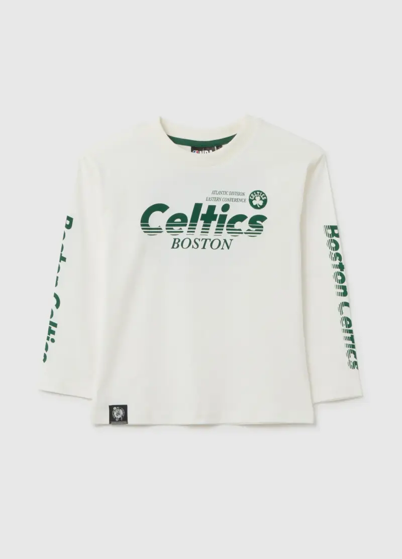 Maglietta Da Bambino In Puro Cotone Bianca Con Logo Celtics, Bianco