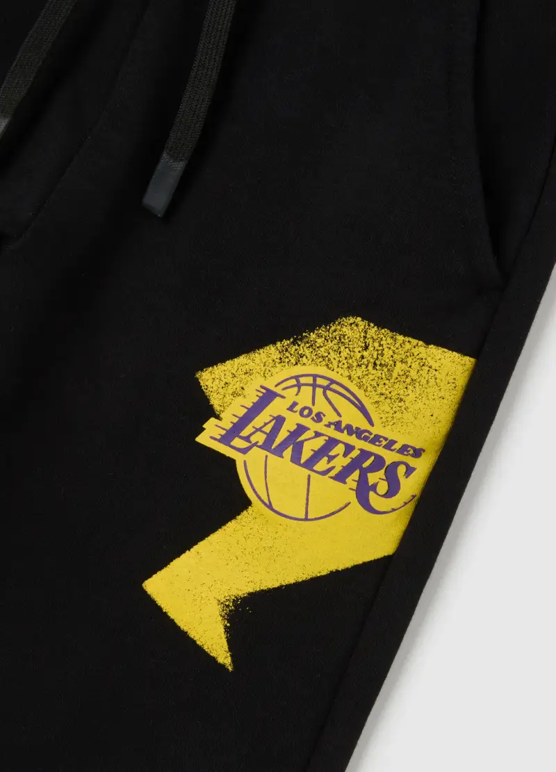 Pantaloni Jogger Da Bambino In Misto Cotone Nero Regular Fit, Nero miniatura 2