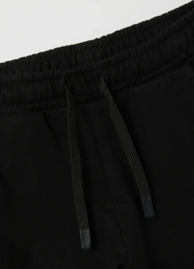 Pantaloni Jogger Da Bambino In Misto Cotone Nero Regular Fit, Nero miniatura 3