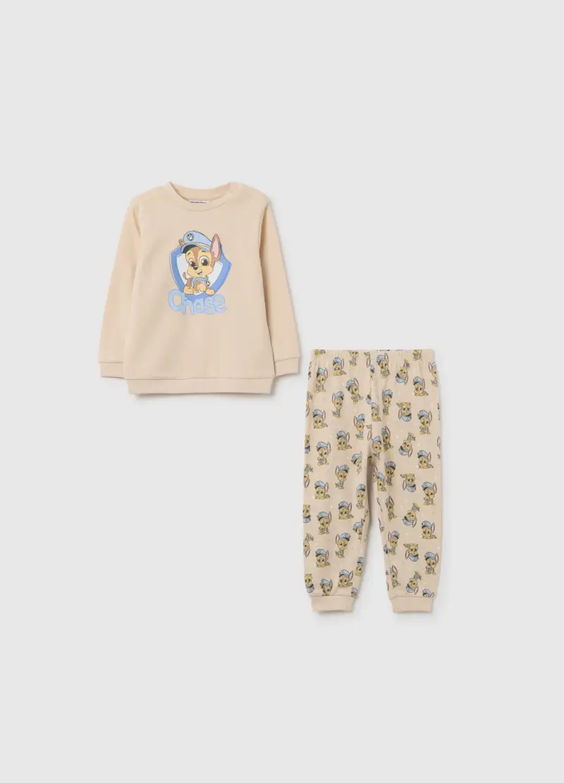 Pigiama Da Bambino In Puro Cotone Beige Con Stampa, Beige