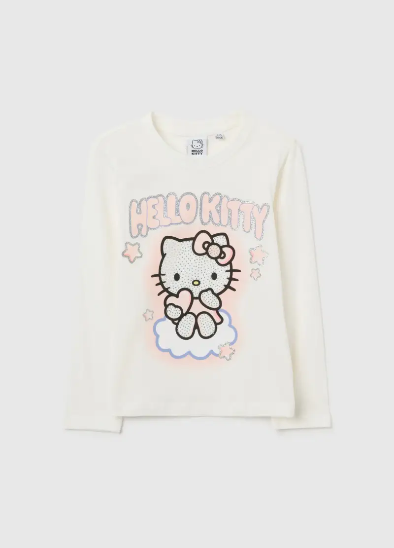 T-shirt Da Bambina In Misto Cotone Bianca Di Hello Kitty, Bianco