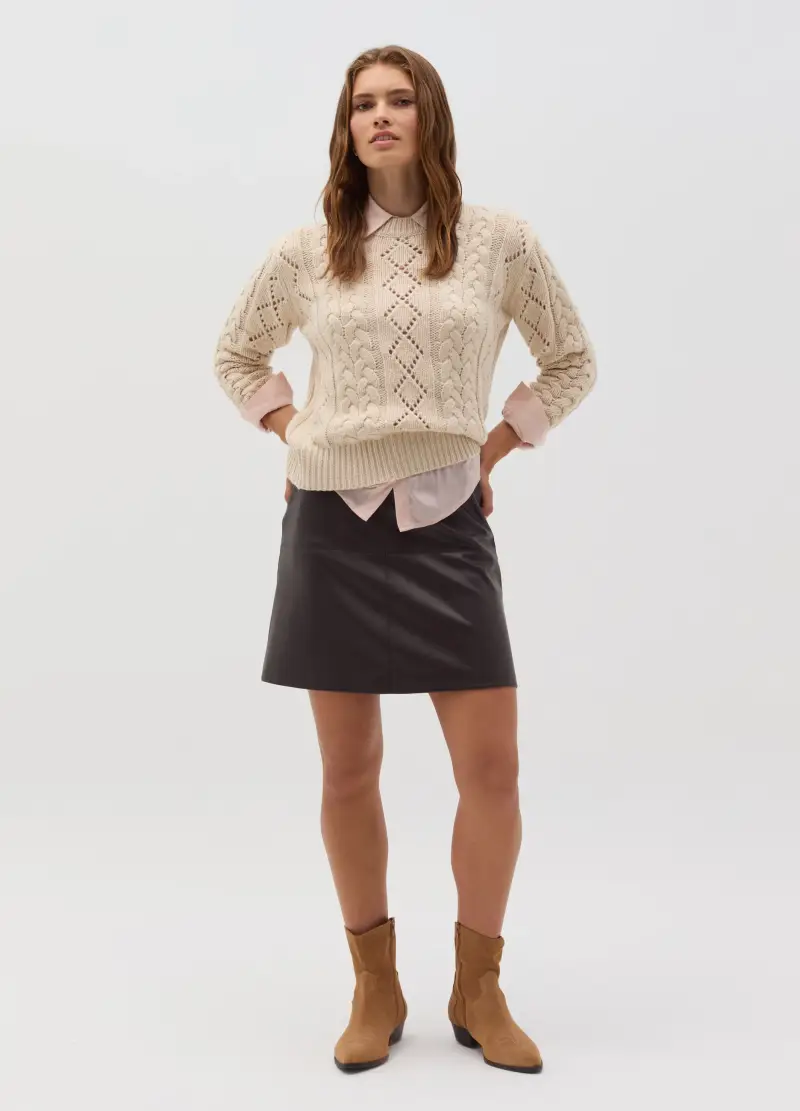 Minigonna Marrone Con Effetto Lucido, Donna, Marrone