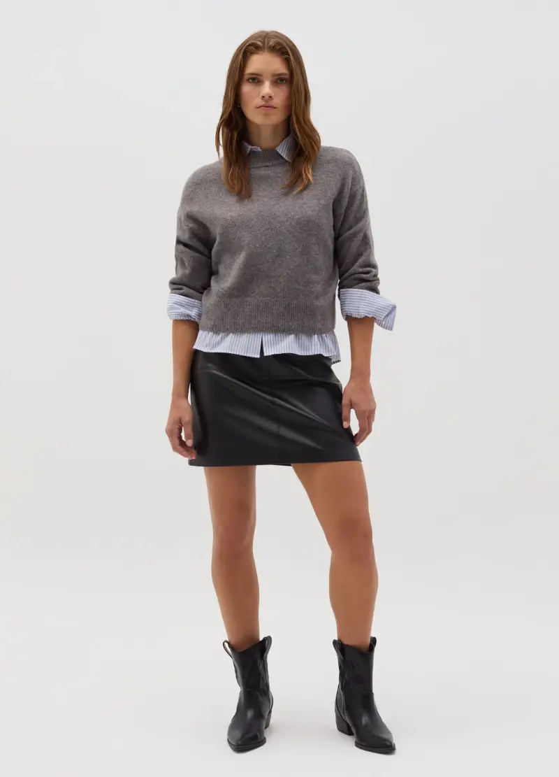 Minigonna Nera Con Effetto Lucido, Donna, Nero