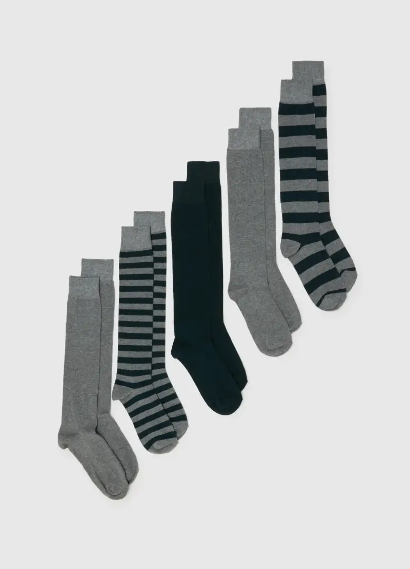 Multipack Di Cinque Calze Lunghe Grigie In Cotone Elasticizzate, Uomo, Multicolor