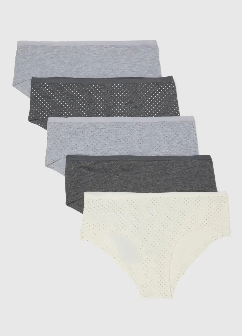 Multipack Di Cinque Mutande Multicolor In Cotone Elasticizzato, Donna, Bianco