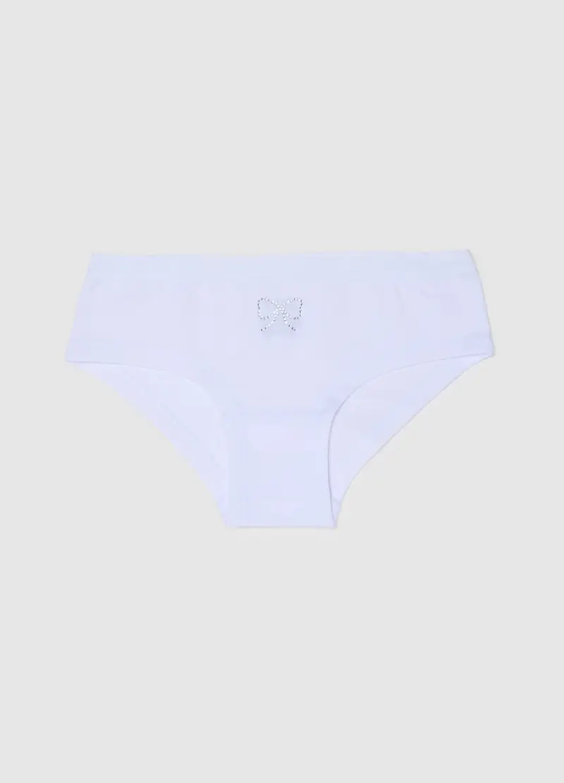 OVS, Mutandina Da Bambina In Cotone Bianco Regular Fit Con Fiocco Di Strass, Bianco, Taglia: 3-4