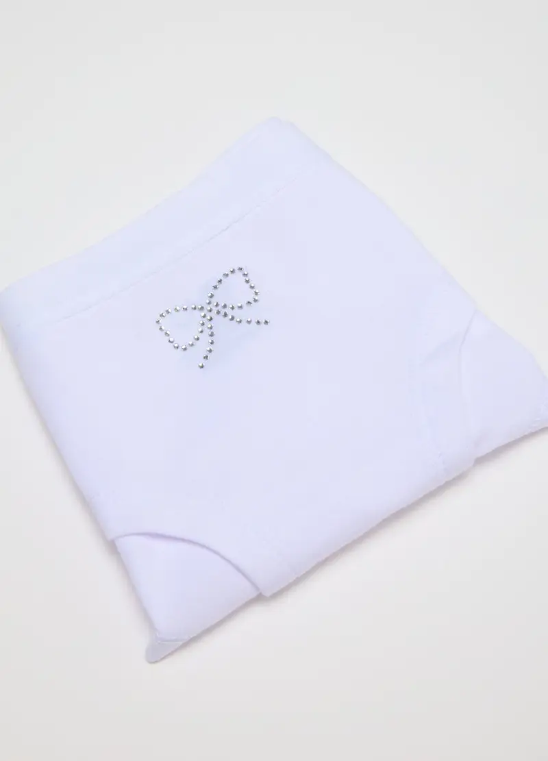 OVS, Mutandina Da Bambina In Cotone Bianco Regular Fit Con Fiocco Di Strass, Bianco, Taglia: 3-4 miniatura 3