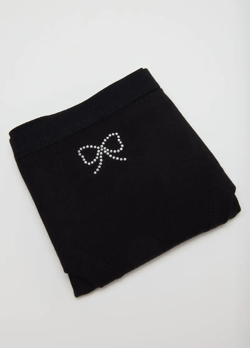 OVS, Mutandina Da Ragazza In Cotone Nero Regular Fit Con Fiocco, Bambina, Nero, Taglia: 10-11 miniatura 2