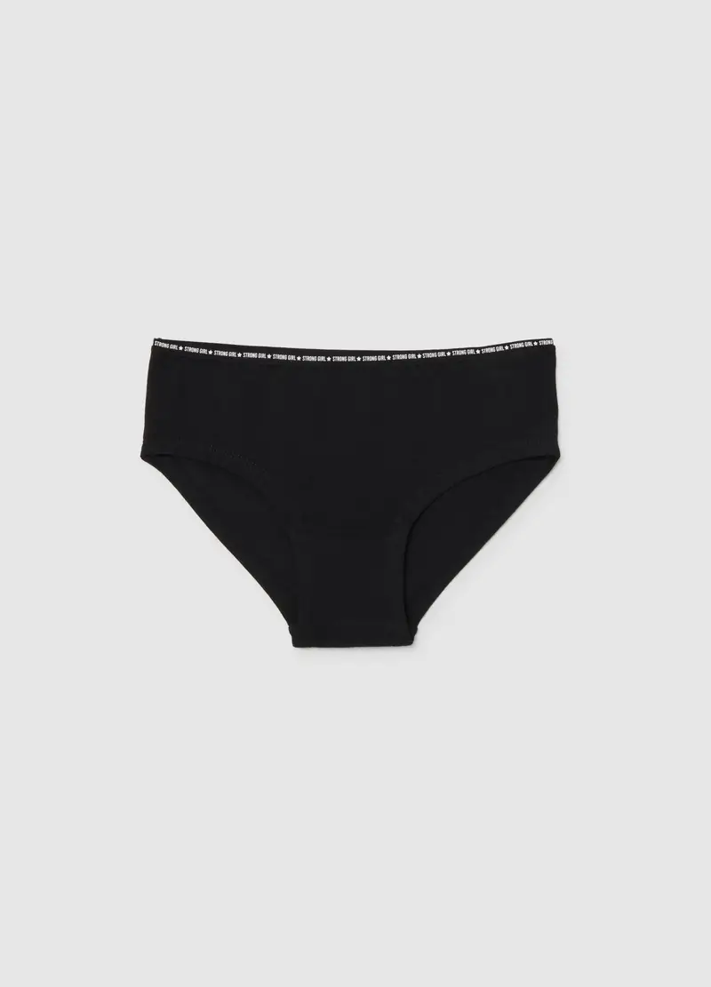 Mutandine Da Ragazza In Cotone Elasticizzato Nere, Bambina, Nero
