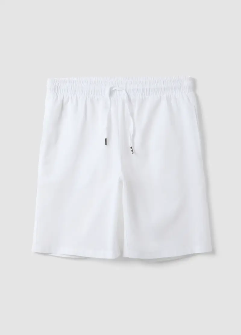 Pantaloncini Pigiama In Misto Cotone E Lino Bianco Regular Fit, Uomo, Bianco
