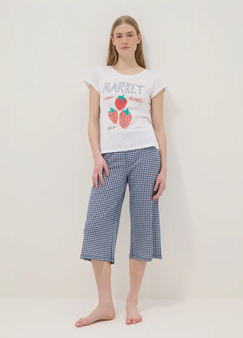 Pantaloncini Pigiama In Puro Cotone A Quadri Multicolor Regular Fit, Donna, Multicolor