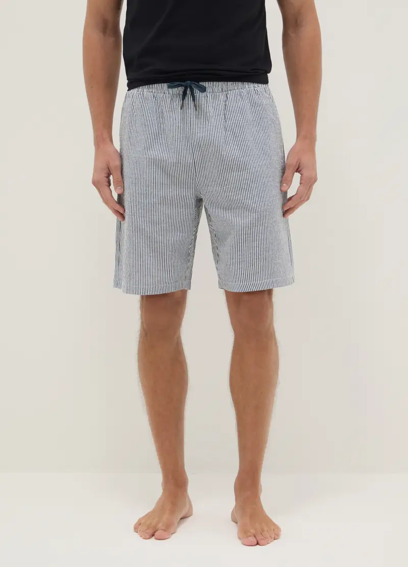 Pantaloncini Pigiama In Puro Cotone A Righe Multicolor Regular Fit, Uomo, Multicolor miniatura 2