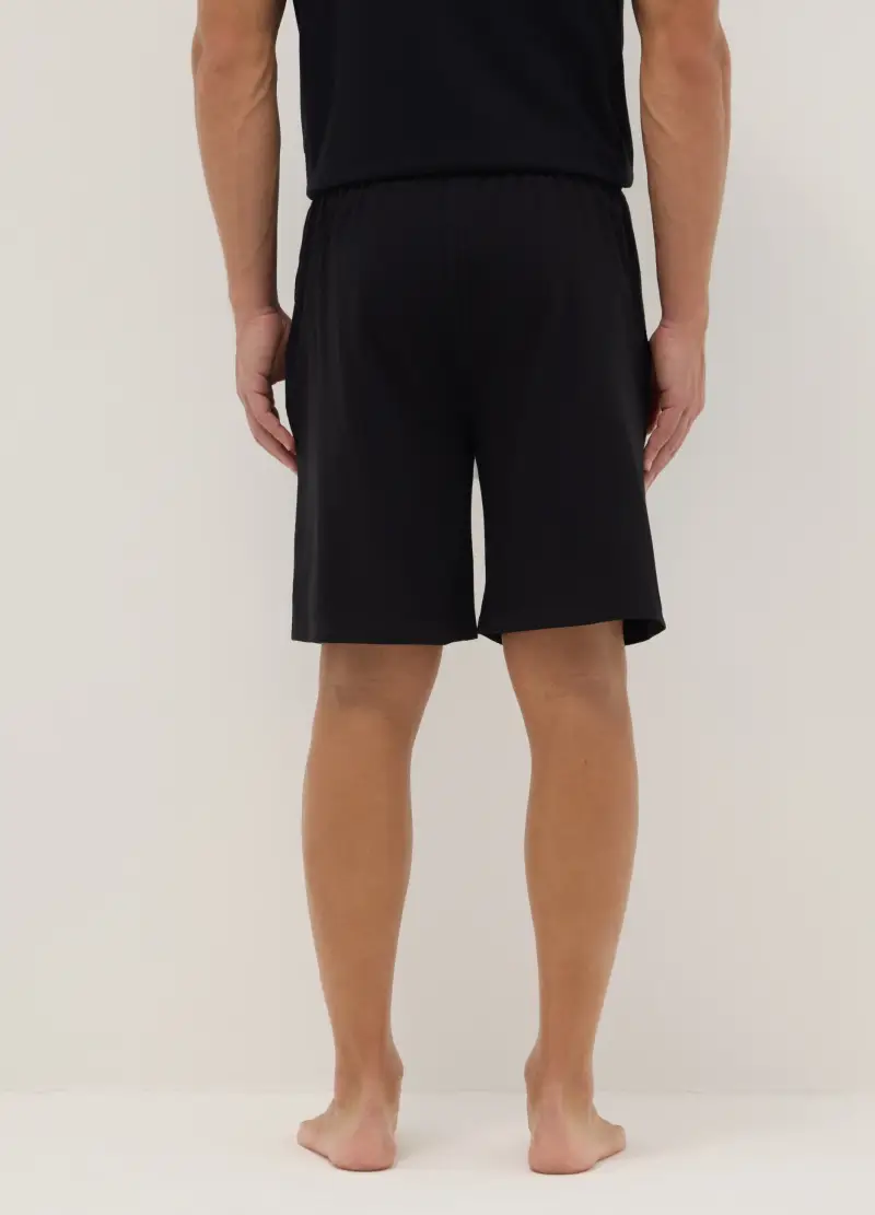 Pantaloncini Pigiama Neri In Puro Cotone Regular Fit, Uomo, Nero miniatura 3