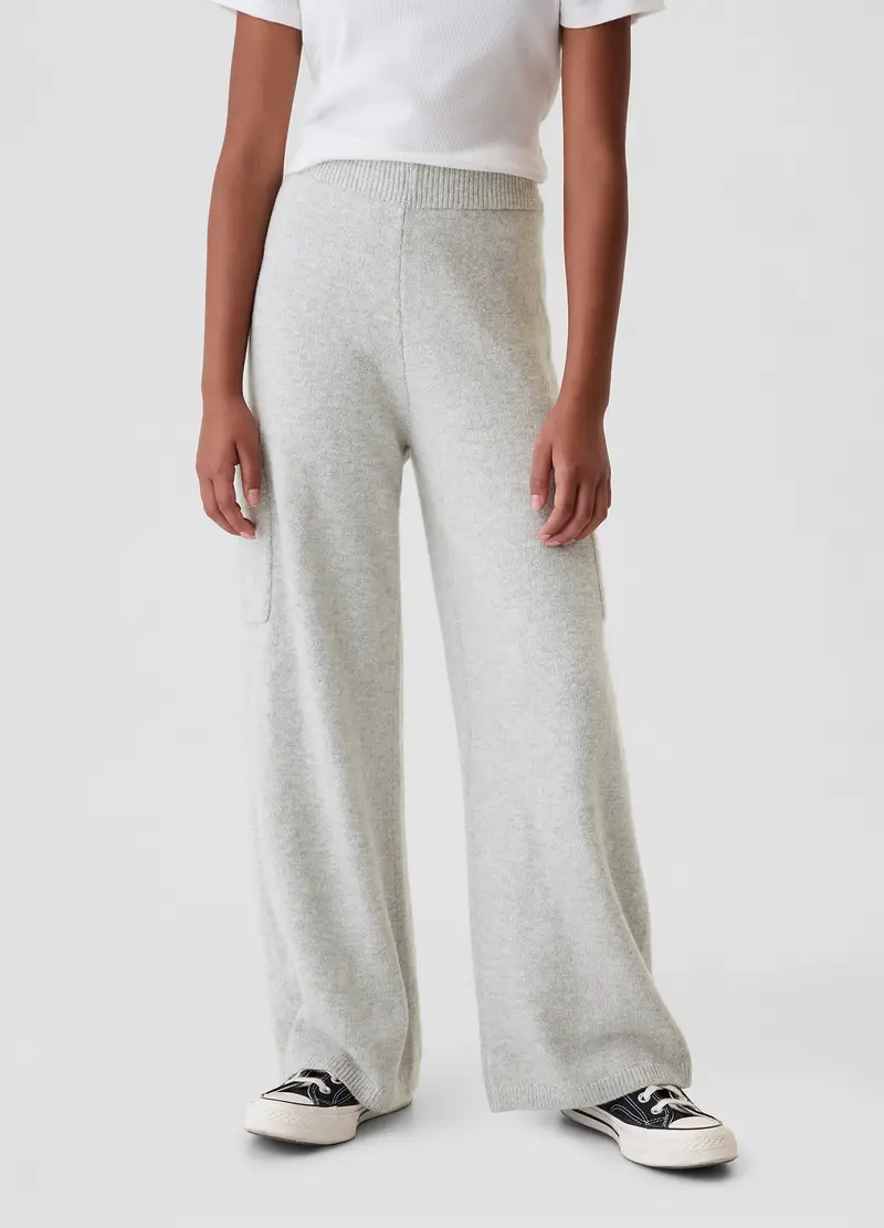 Pantalone A Gamba Larga In Maglia, Bambina, Grigio miniatura 2