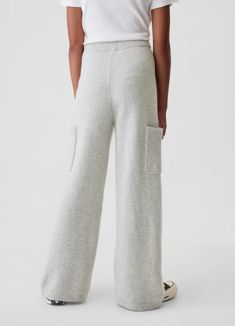 Pantalone A Gamba Larga In Maglia, Bambina, Grigio miniatura 3