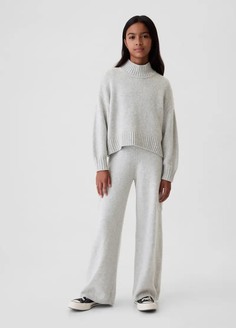 Pantalone A Gamba Larga In Maglia, Bambina, Grigio