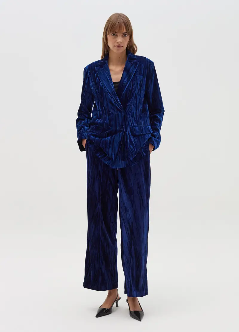 Pantalone A Gamba Larga In Velluto, Donna, Blu