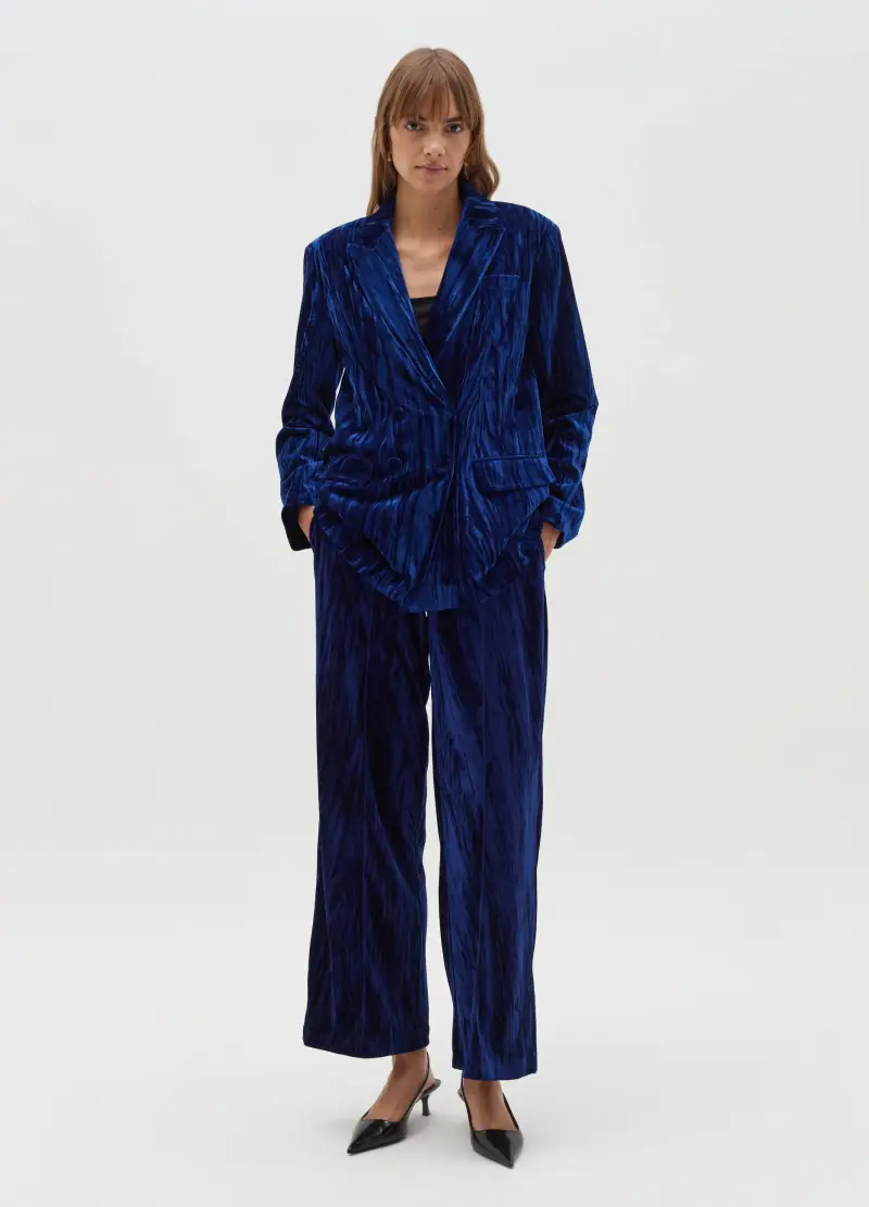 Pantalone A Gamba Larga In Velluto, Donna, Blu