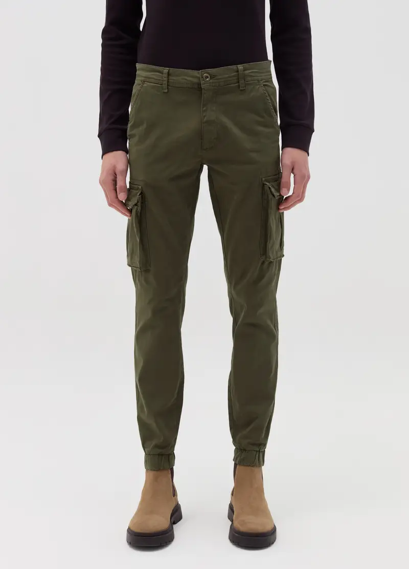 Pantalone Cargo Cuff-hem In Cotone Stretch, Uomo, Verde miniatura 2