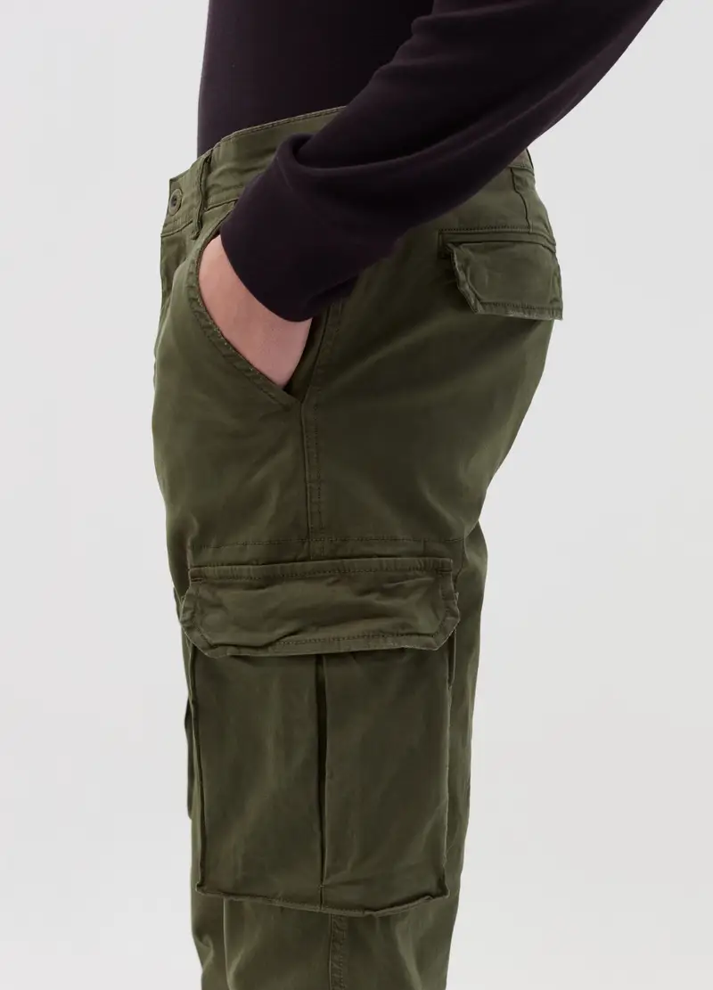 Pantalone Cargo Cuff-hem In Cotone Stretch, Uomo, Verde miniatura 3
