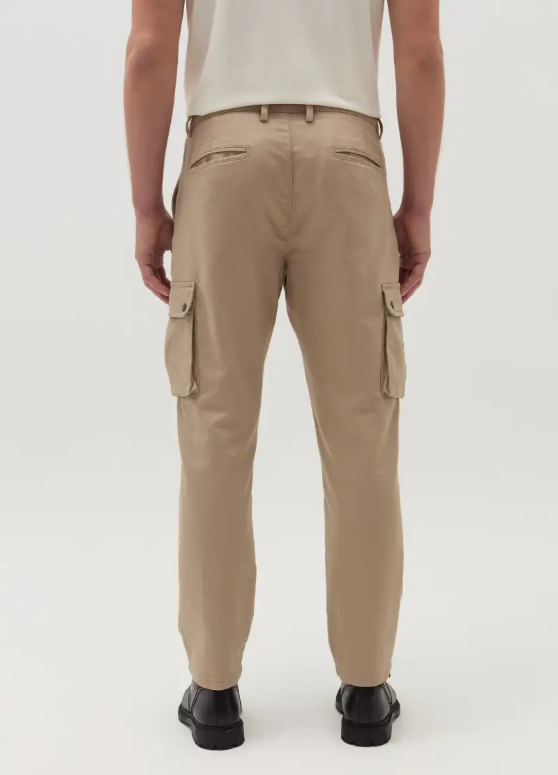 , Pantalone Cargo In Cotone Stretch, Uomo, Beige miniatura 3