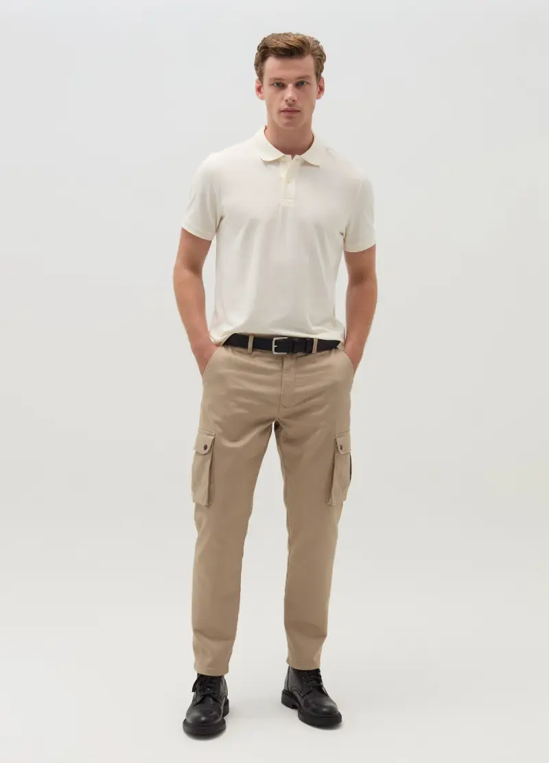 Pantalone Cargo In Cotone Stretch, Uomo, Beige
