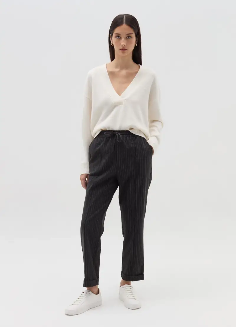 Pantalone Carrot Fit Con Risvolti, Donna, Grigio