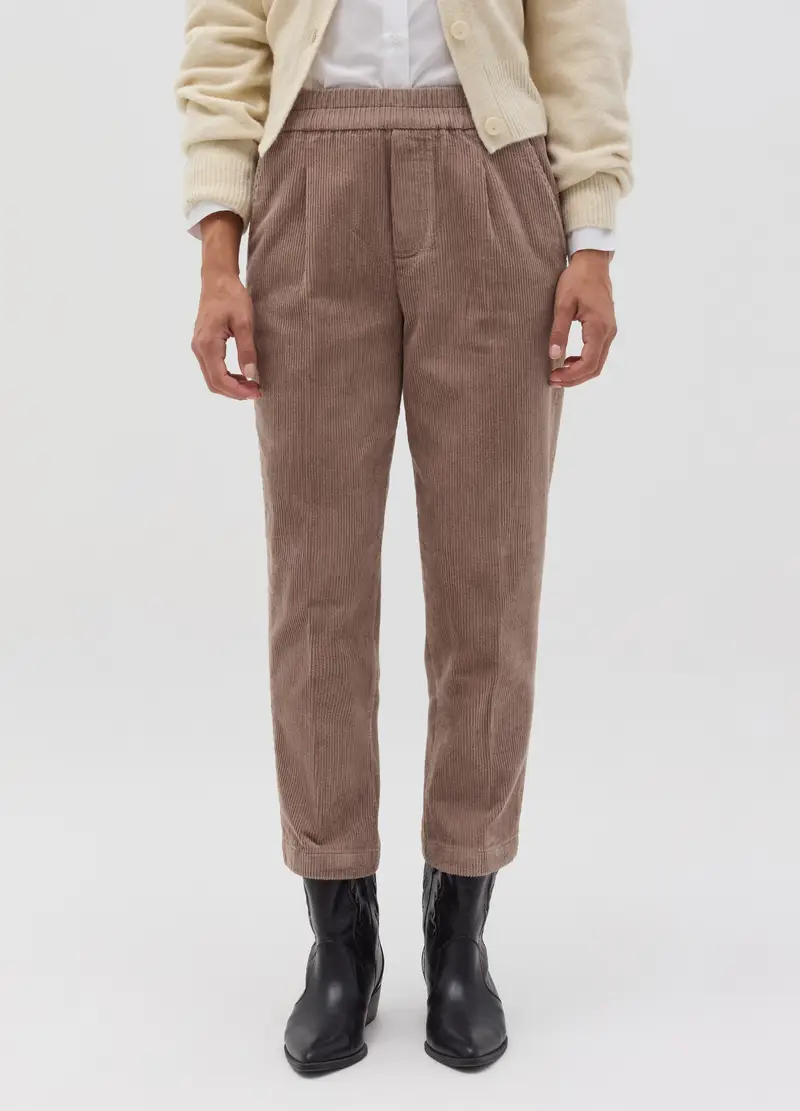 Pantalone Carrot Fit In Corduroy Con Pinces, Donna, Beige miniatura 2