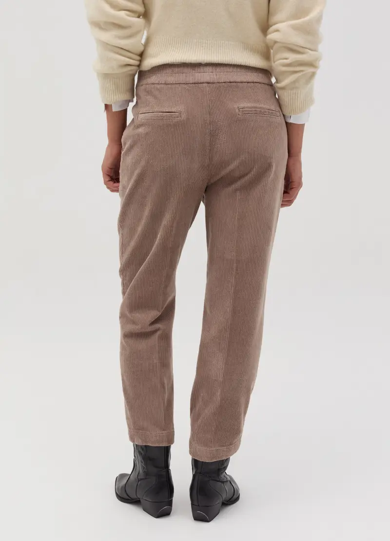 Pantalone Carrot Fit In Corduroy Con Pinces, Donna, Beige miniatura 3