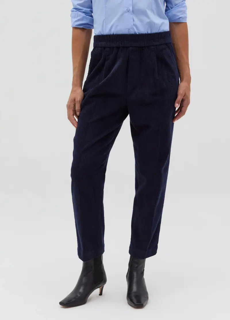 Pantalone Carrot Fit In Corduroy Con Pinces, Donna, Blu miniatura 2