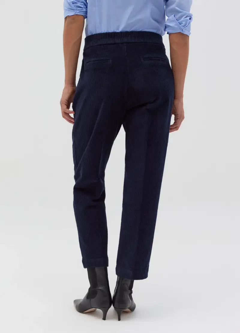 Pantalone Carrot Fit In Corduroy Con Pinces, Donna, Blu miniatura 3