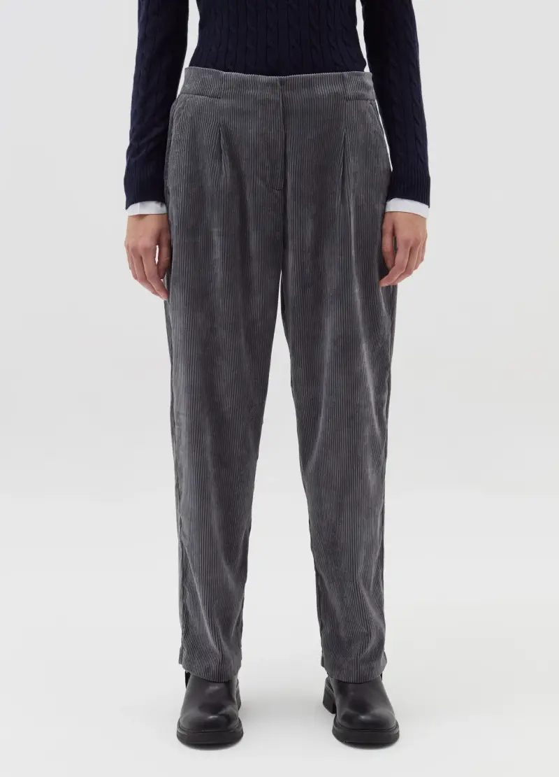 Pantalone Carrot Fit In Corduroy Con Pinces, Donna, Grigio miniatura 2