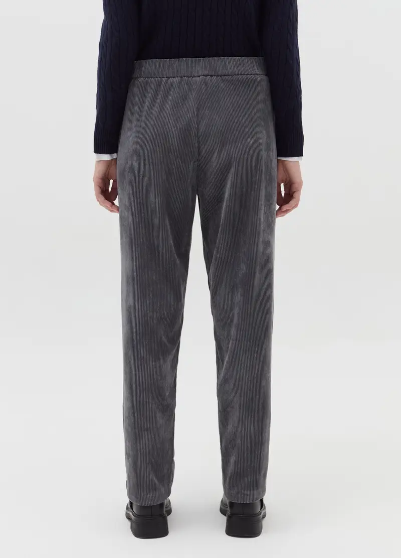 Pantalone Carrot Fit In Corduroy Con Pinces, Donna, Grigio miniatura 3