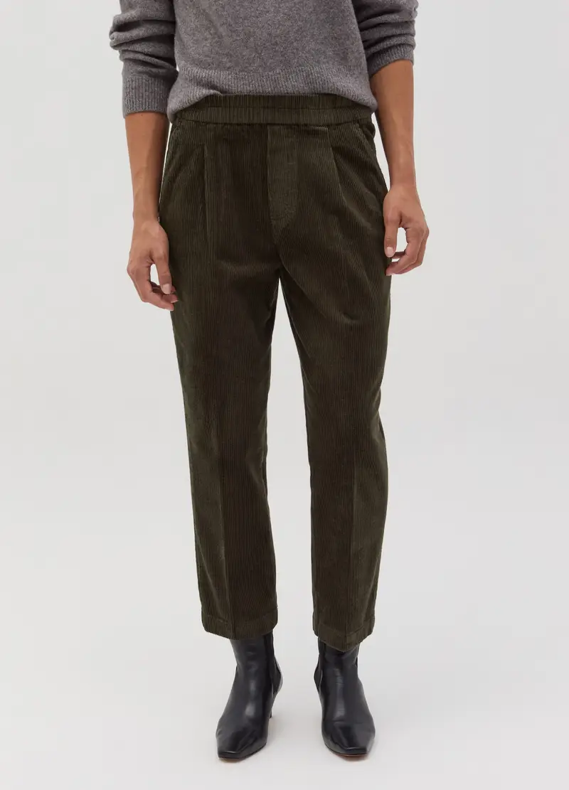 Pantalone Carrot Fit In Corduroy Con Pinces, Donna, Verde miniatura 2