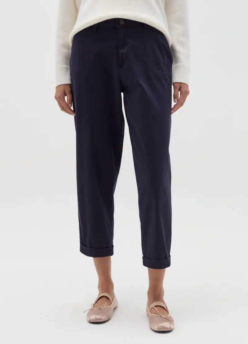 Pantalone Chino Con Risvolti, Donna, Blu miniatura 2