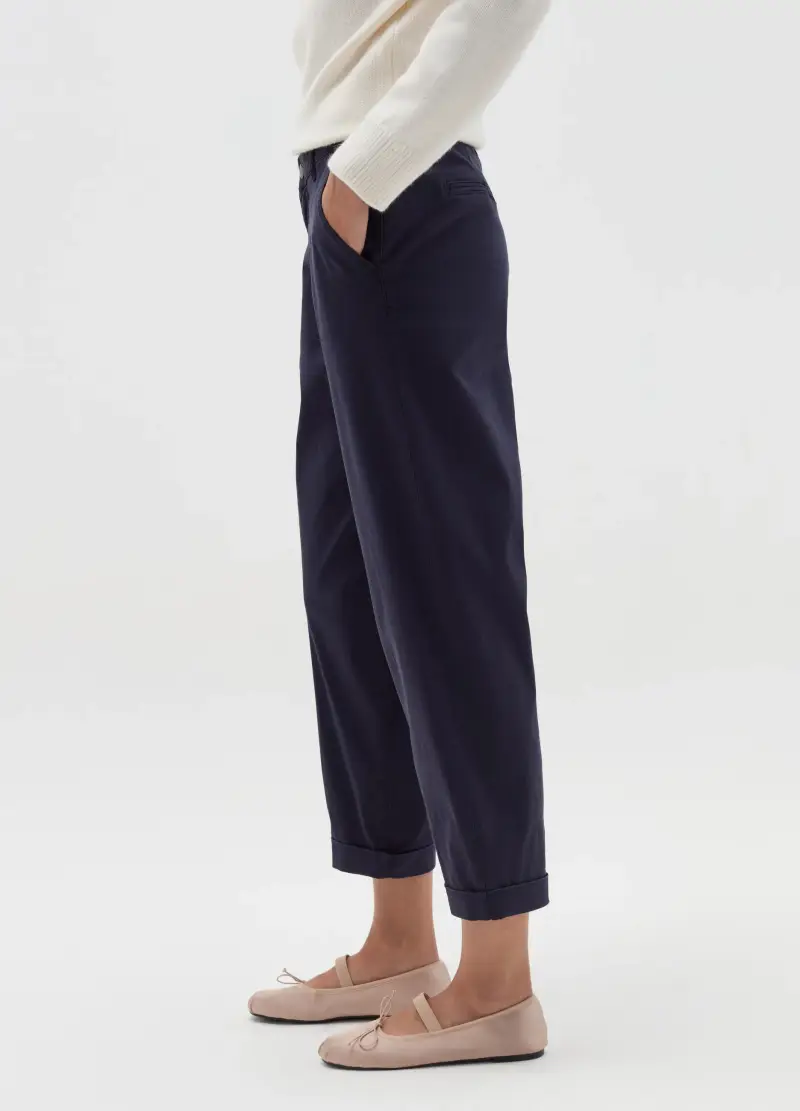 Pantalone Chino Con Risvolti, Donna, Blu miniatura 3