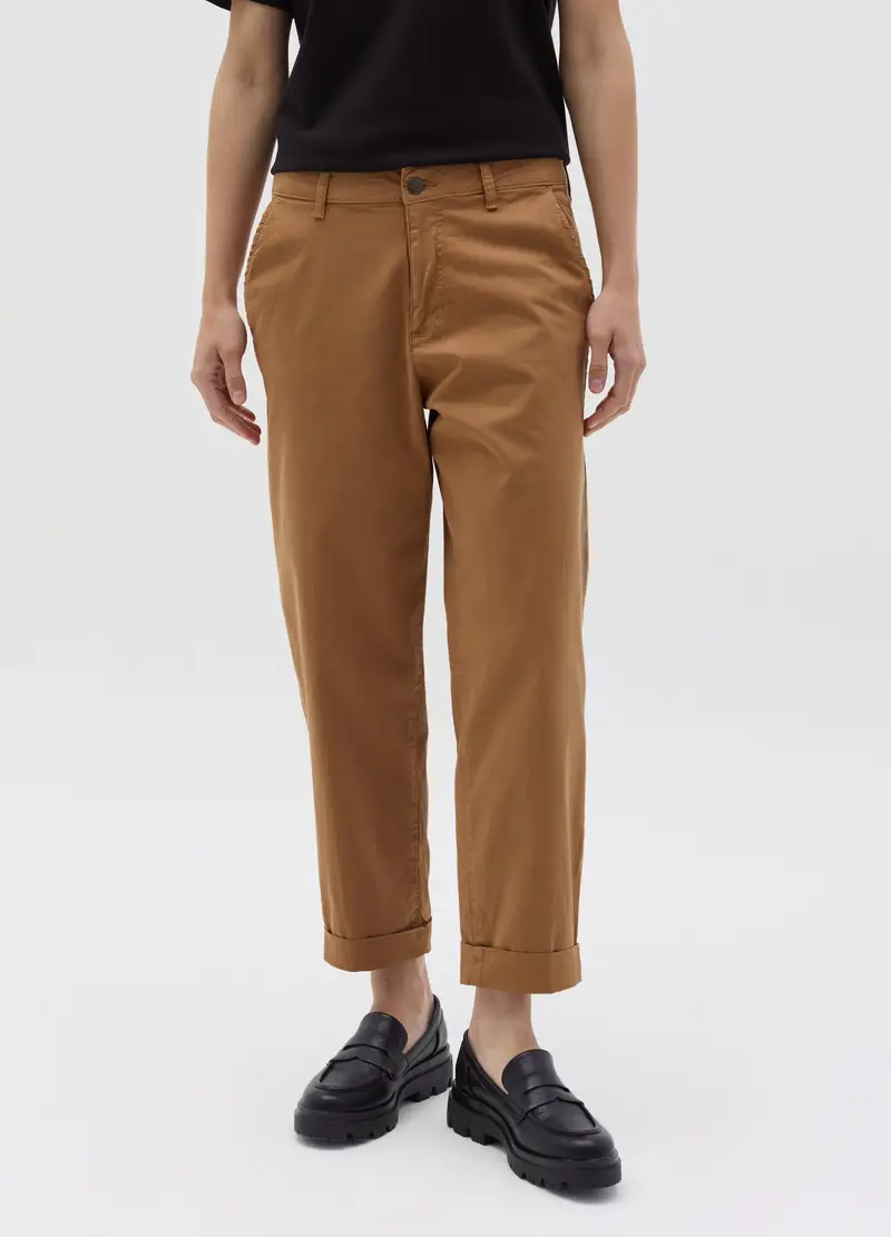 Pantalone Chino Con Risvolti, Donna, Marrone miniatura 2