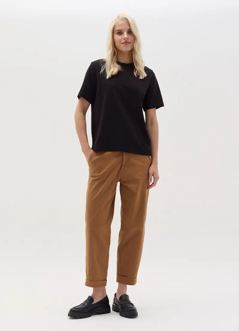 Pantalone Chino Con Risvolti, Donna, Marrone
