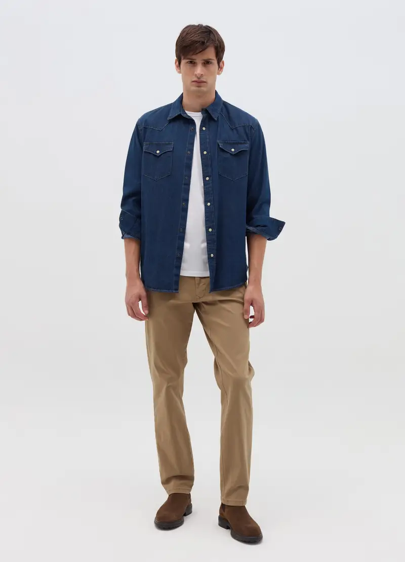 OVS , Pantalone Chino Regular Fit In Cotone Stretch, Uomo, Marrone, Taglia: 50