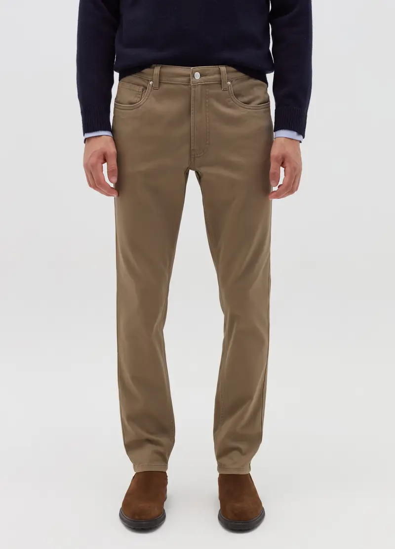 Pantalone Cinque Tasche Trama Puntino, Uomo, Beige miniatura 2