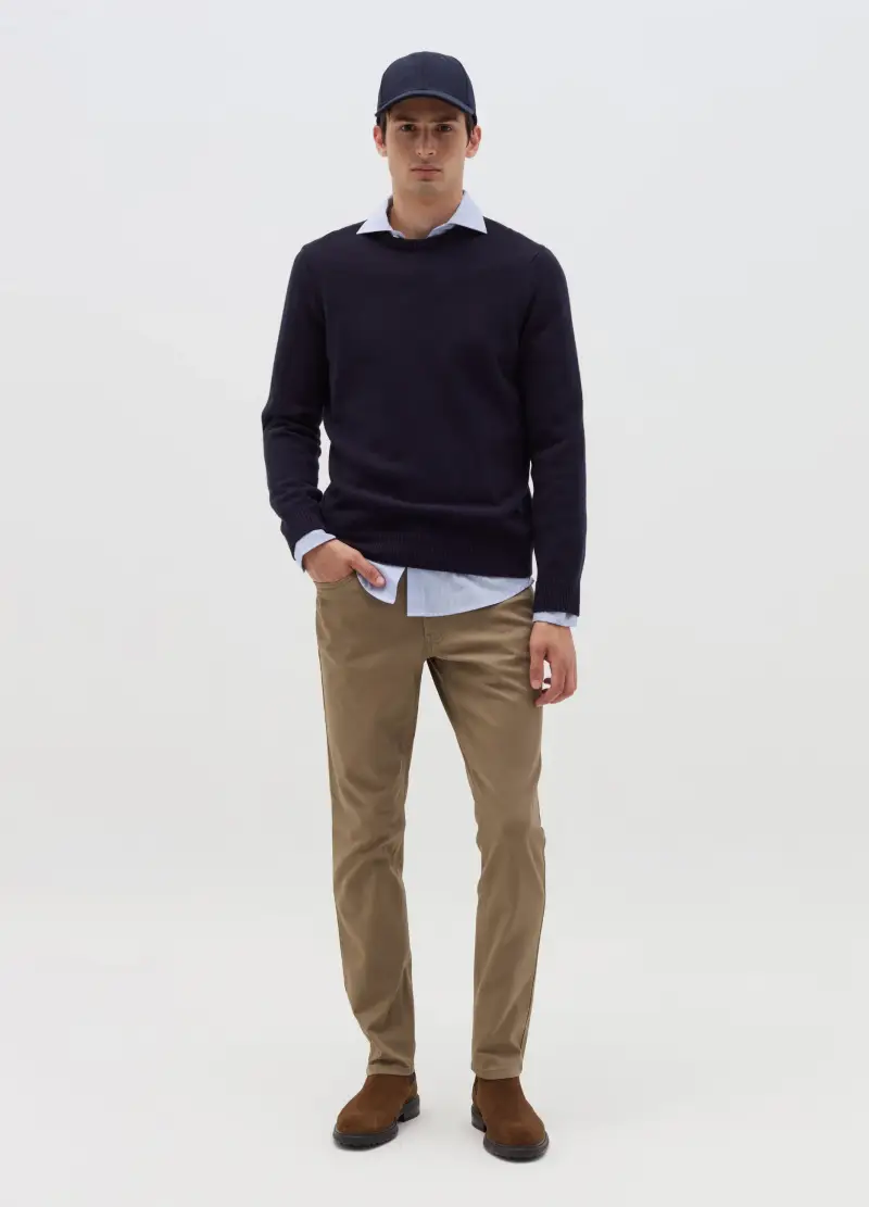 Pantalone Cinque Tasche Trama Puntino, Uomo, Beige