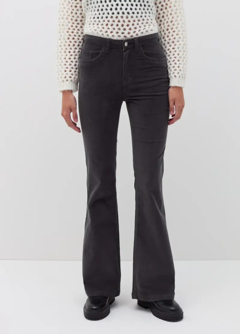 Pantalone Flare Fit In Corduroy, Donna, Grigio miniatura 2