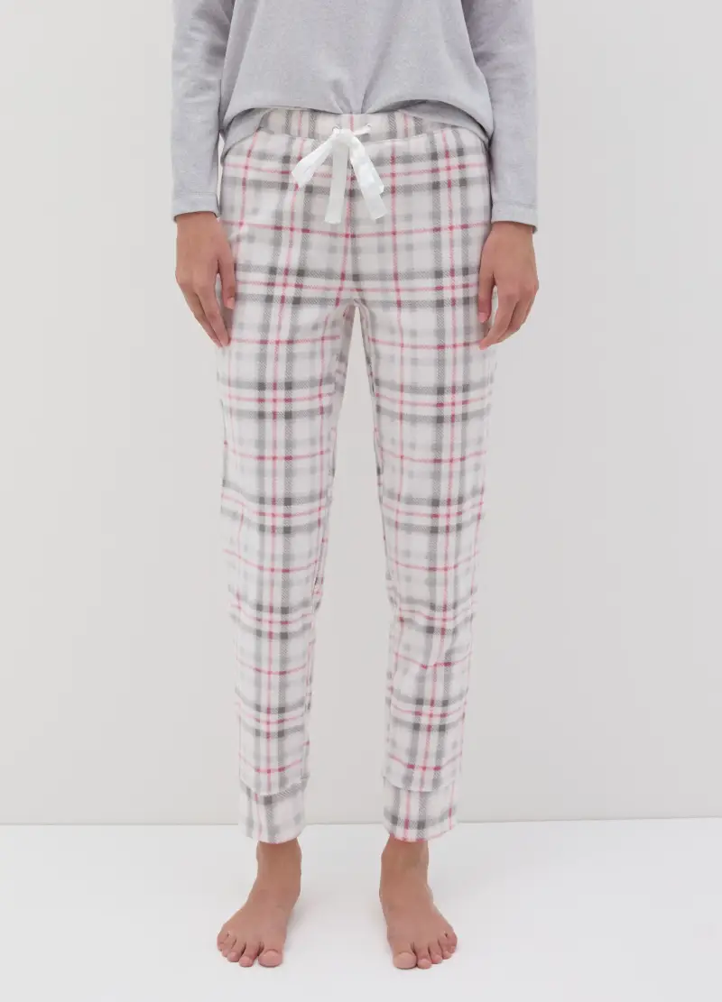 Pantalone Pigiama In Pile Con Fantasia Check, Donna, Multicolor miniatura 2