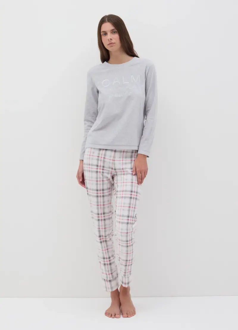 Pantalone Pigiama In Pile Con Fantasia Check, Donna, Multicolor