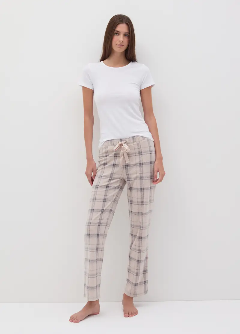 Pantalone Pigiama In Pile Con Fantasia Check, Donna, Multicolor
